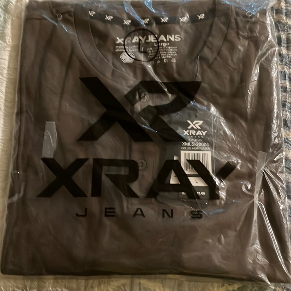 New XRay Jeans Army Green Long Sleeved T shirt, Size Large. Still in package!